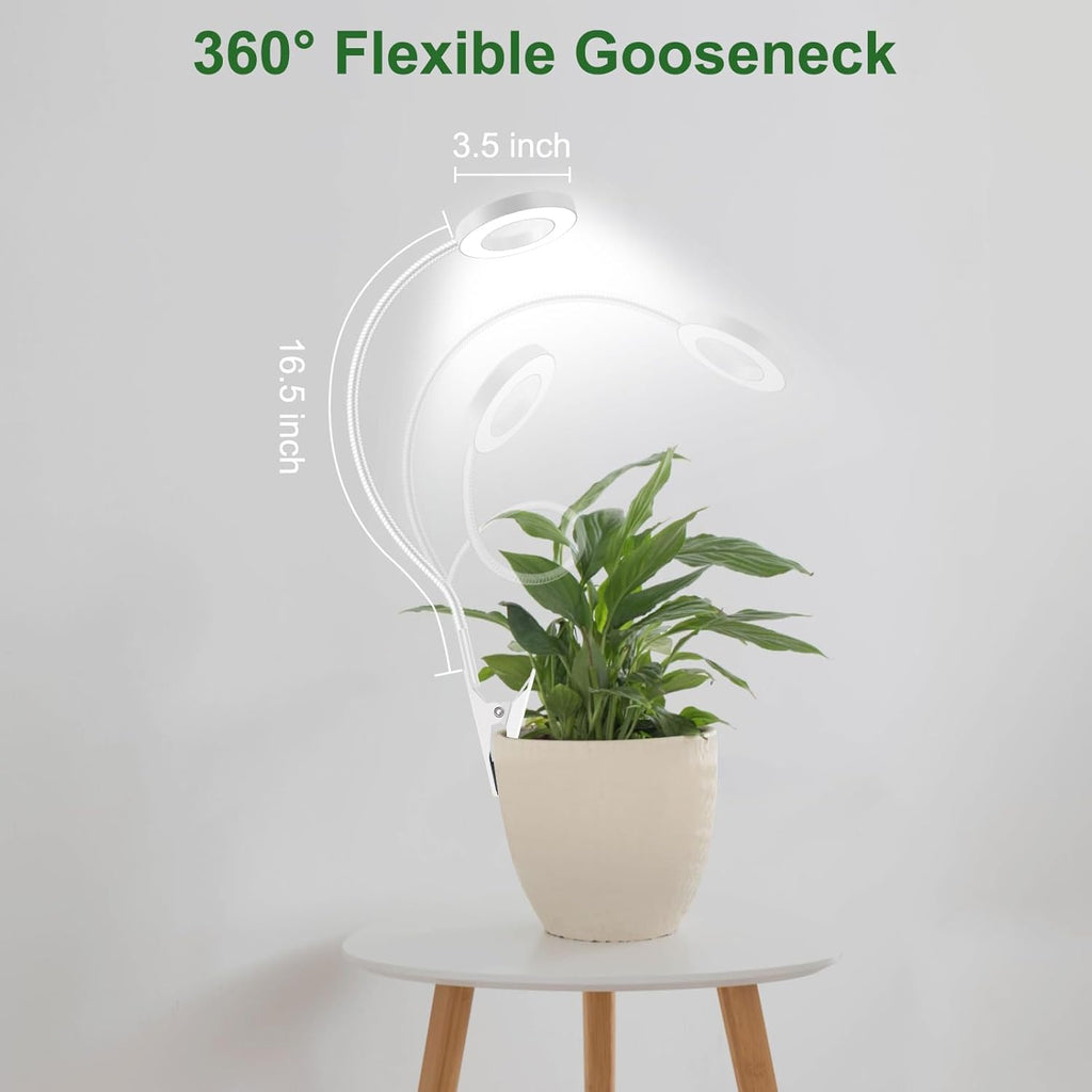 Wolezek 2 in 1 Grow Lights for Indoor Plants, 3 Colors Plant Lights for Indoor Growing with 360° Gooseneck, 48 LEDs Full Spectrum Plant Grow Lights Indoor, 6/12/16H Timer, 5 Brightness, White 1 Pack