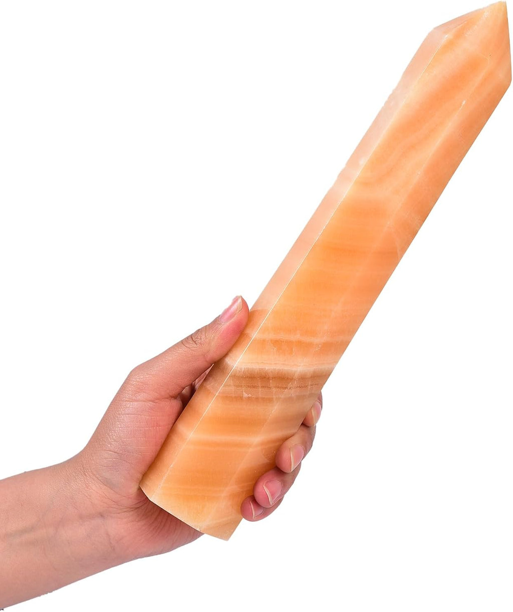 JIC Gem Large Yellow Calcite Crystal Tower Natural Yellow Quartz Healing Crystal Point Wand Obelisk 6 Faceted Reiki Chakra Meditation Therapy Home Decor 1.7-2.2 Lbs