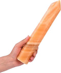 JIC Gem Large Yellow Calcite Crystal Tower Natural Yellow Quartz Healing Crystal Point Wand Obelisk 6 Faceted Reiki Chakra Meditation Therapy Home Decor 1.7-2.2 Lbs