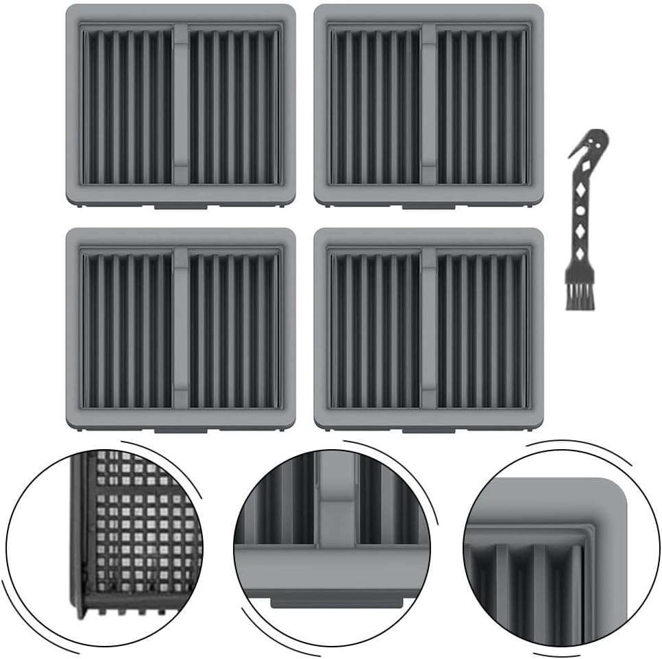 For Tineco Replacement Filter Set for iFloor Y2 Wet Dry Vacuum Cleaner, Washable and Reusable Dust Filters with Cleaning Brush, 4 Pack