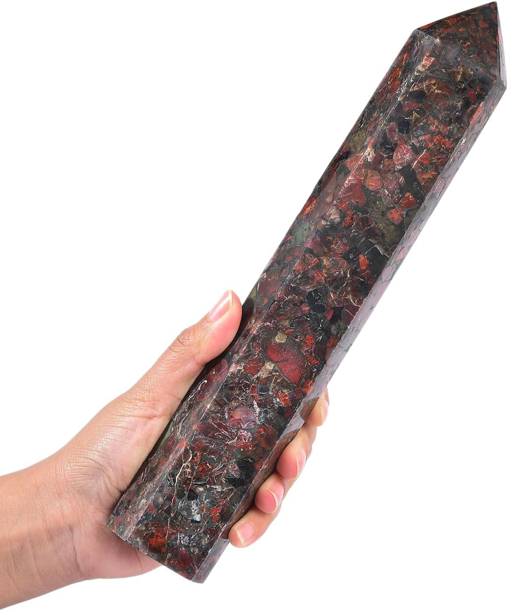 JIC Gem Large Brazilian Red Agate Crystal Tower Natural Red Healing Crystal Point Wand Obelisk 6 Faceted Reiki Chakra Meditation Therapy Home Decor Crystal Gift 2.2-2.6 Lbs