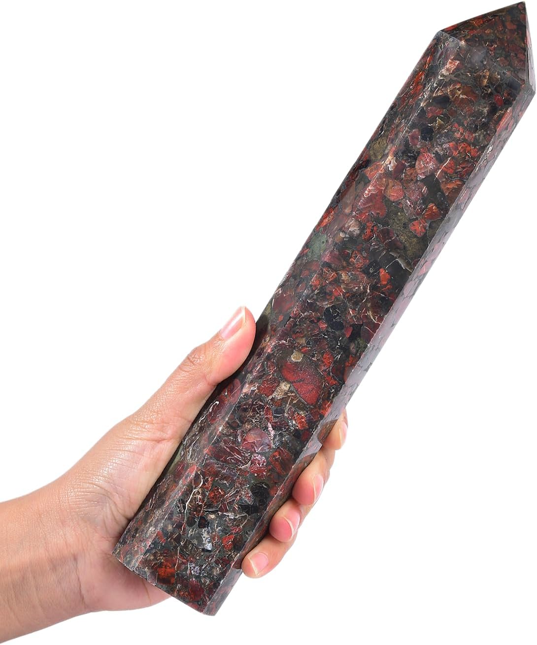JIC Gem Large Brazilian Red Agate Crystal Tower Natural Red Healing Crystal Point Wand Obelisk 6 Faceted Reiki Chakra Meditation Therapy Home Decor Crystal Gift 2.2-2.6 Lbs