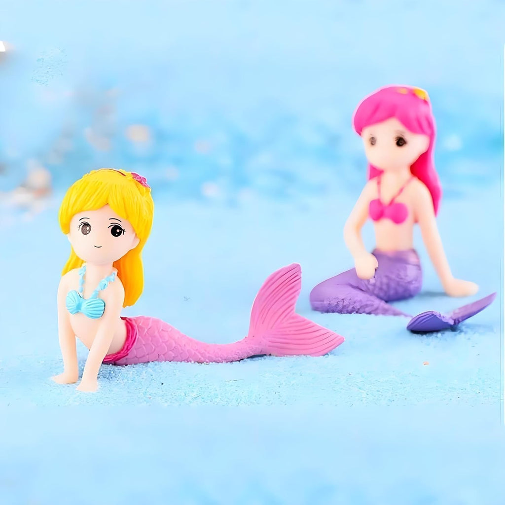 2Pcs Pink Mermaid Figurine Aquarium Ornament, Plastic Fish Tank Decor, Mini Micro Landscape Accessory for Terrariums and Fairy Gardens