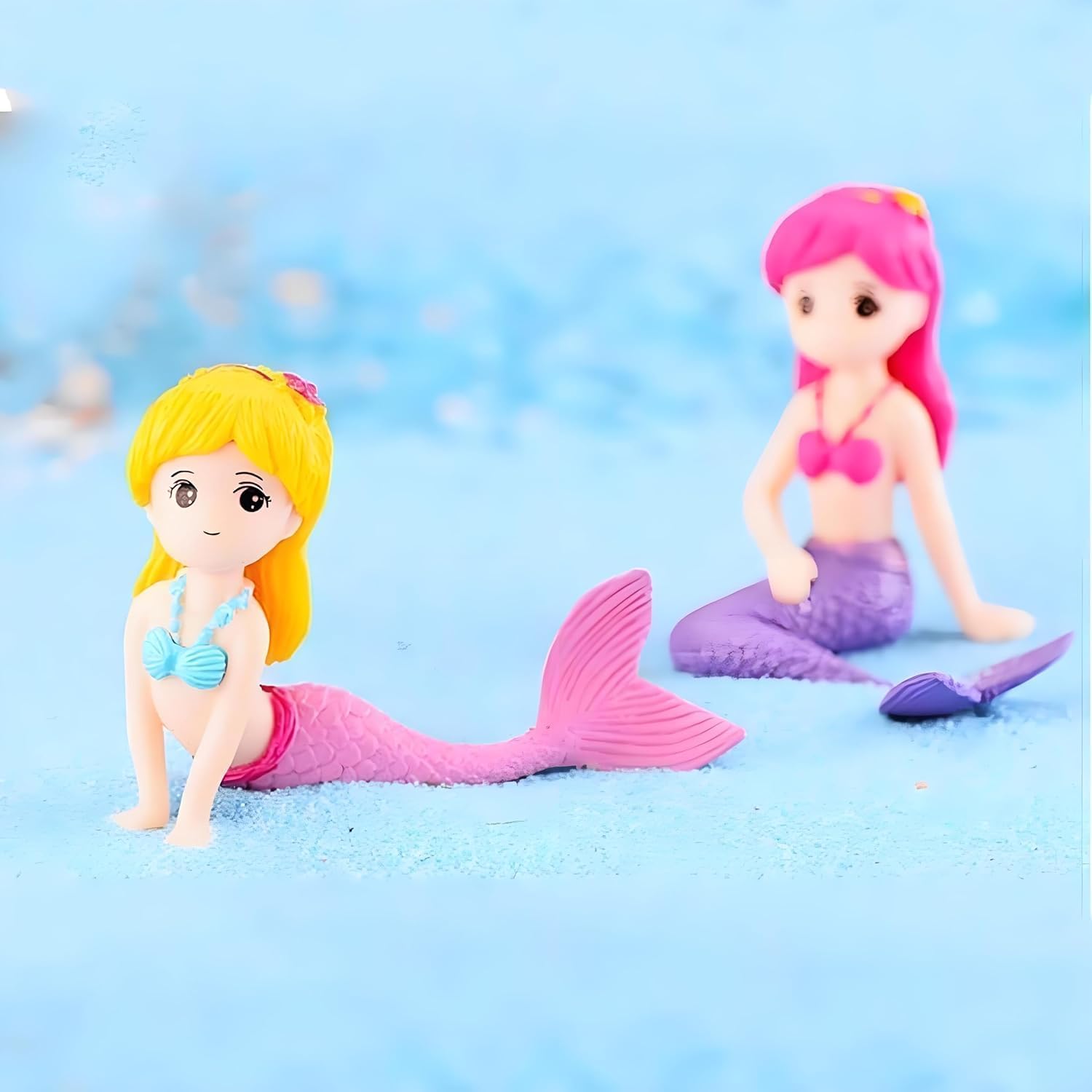 2Pcs Pink Mermaid Figurine Aquarium Ornament, Plastic Fish Tank Decor, Mini Micro Landscape Accessory for Terrariums and Fairy Gardens