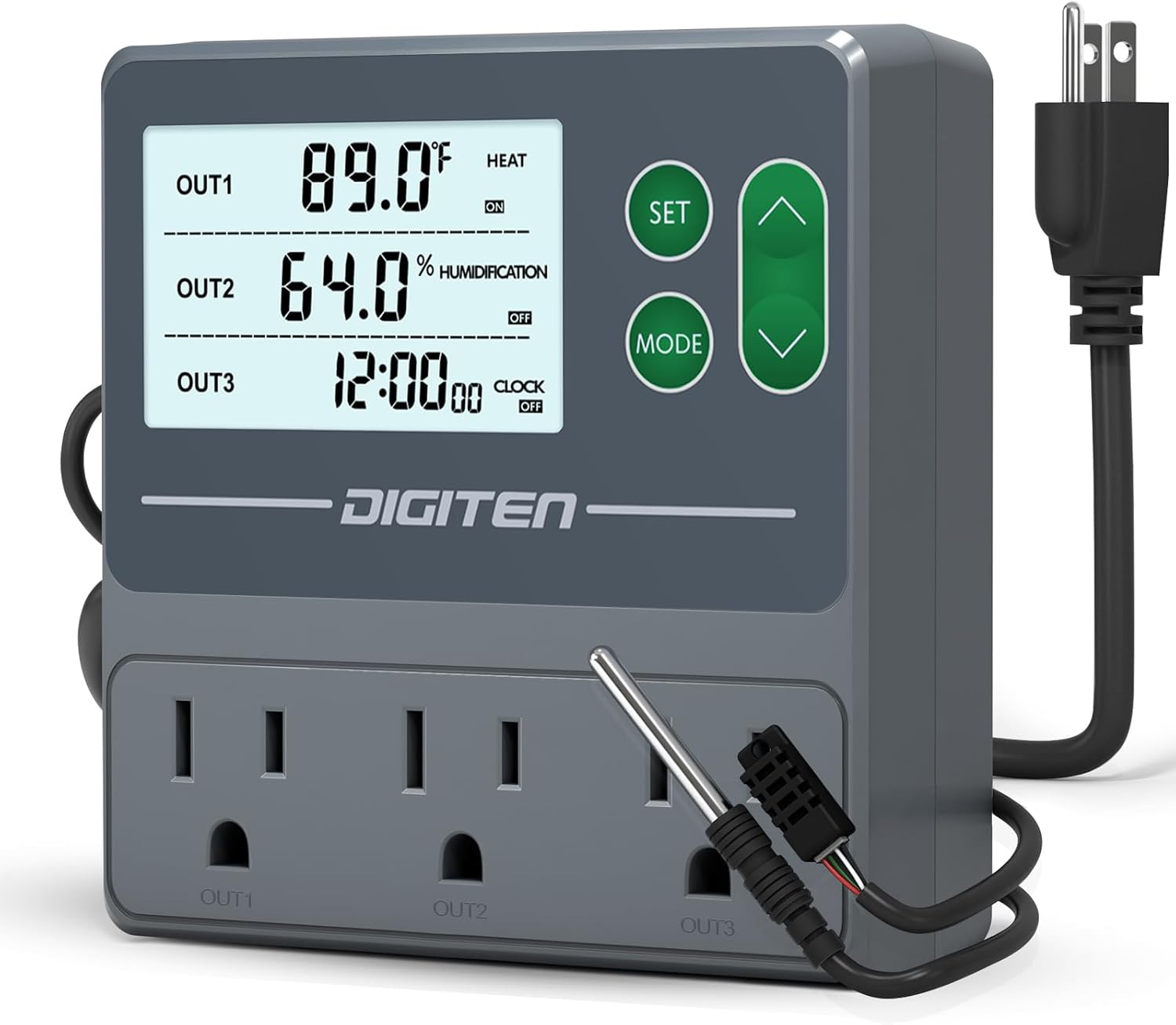 Dual Probe Temperature & Humidity Controller, Independent Sensors for Precise Temperature and Humidity Control, Compatible with Humidifiers, Dehumidifiers, Heating & Cooling Systems