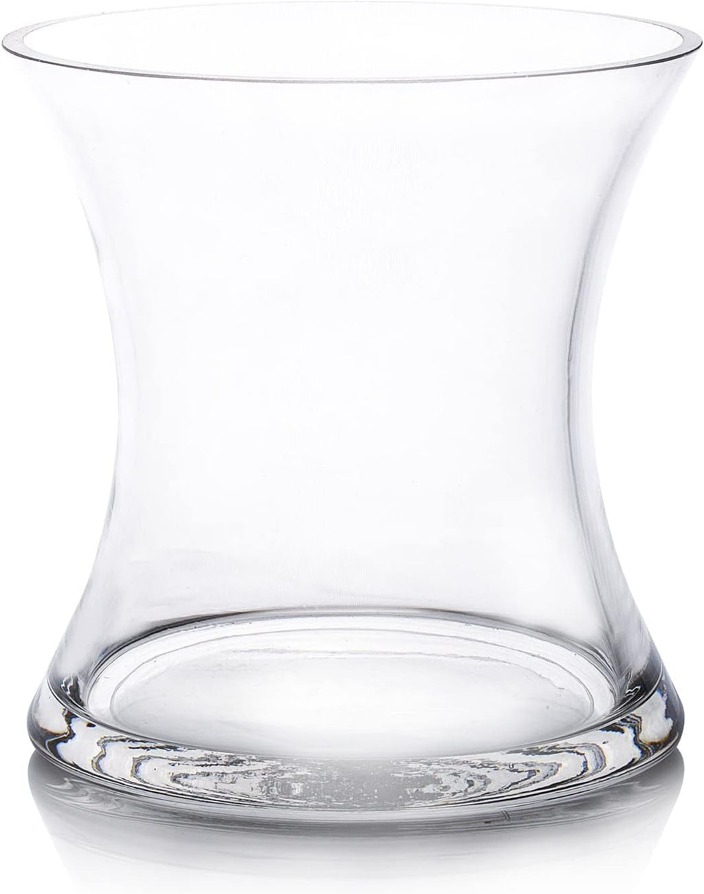 Enova Floral Unique Bouquet Vase, 7" W 7" H, Clear Short Hurricane Concave Flowers Glass Vase for Home Wedding Event Decor (1 Piece)