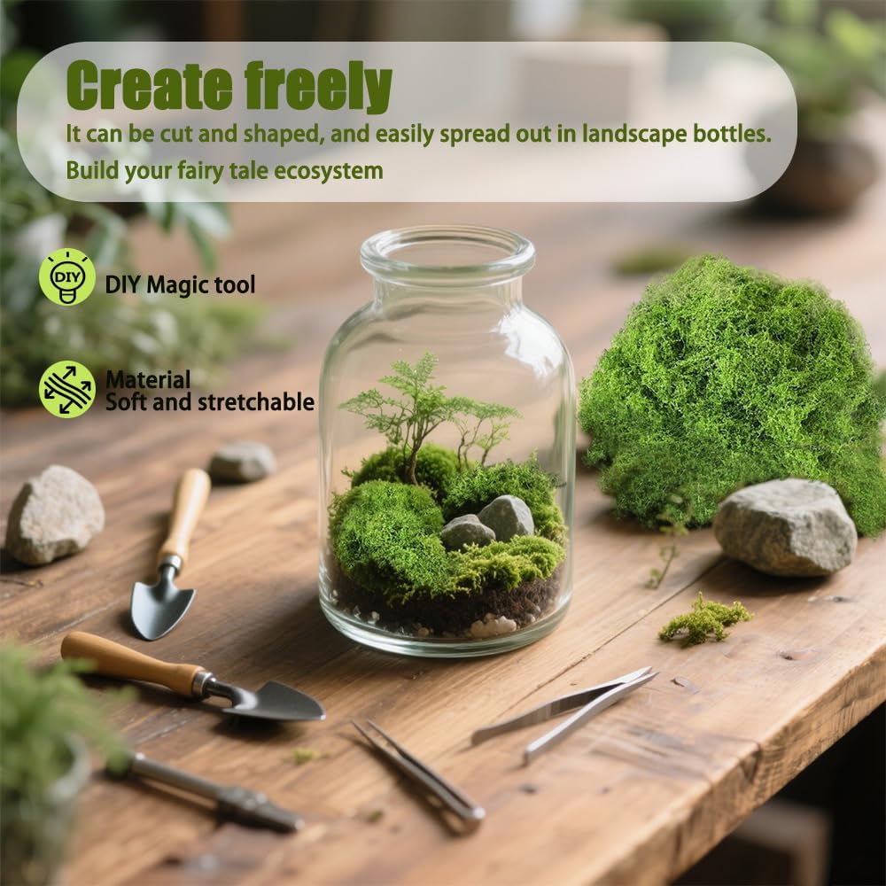 Artificial Moss 17.63oz – Fake Green Moss for Crafts, Potted Plants, Fairy Garden Decor, DIY Table Centerpieces, Wedding Party Decoration