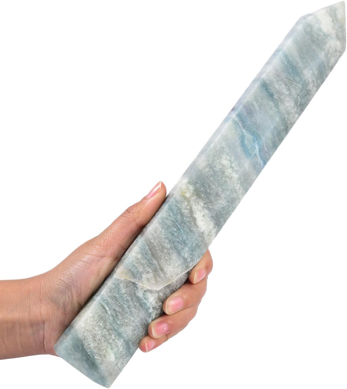 JIC Gem Natural Trolleite Obelisk Tower Wand Large Healing Crystal Point Wand 6 Faceted Reiki Chakra Meditation Therapy Home Decor Crystal Gift 1.7-2.2 Lbs