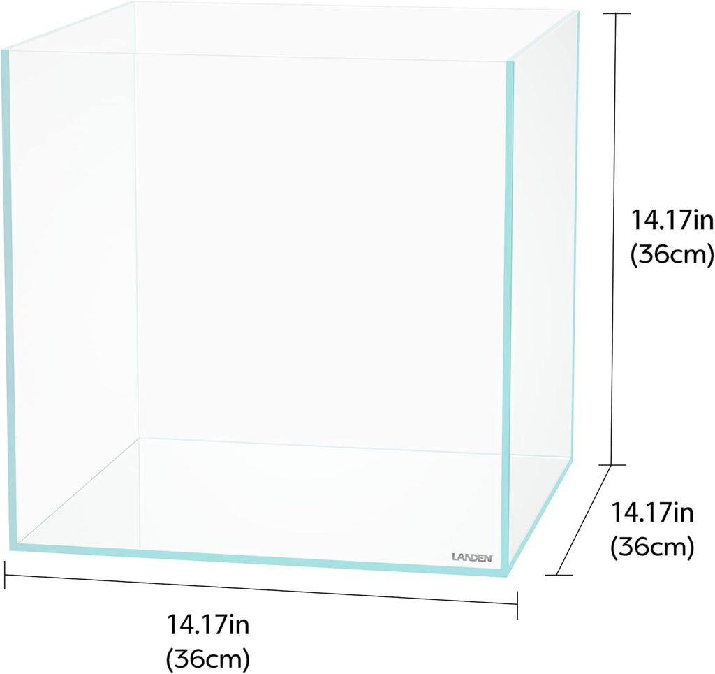LANDEN 36C 11.5 Gallon Cube Rimless Low Iron Aquarium Tank,W14.2×D14.2×H14.2 in(36x36x36cm) 5mm Thickness with Nano Foam Leveling Mat Included