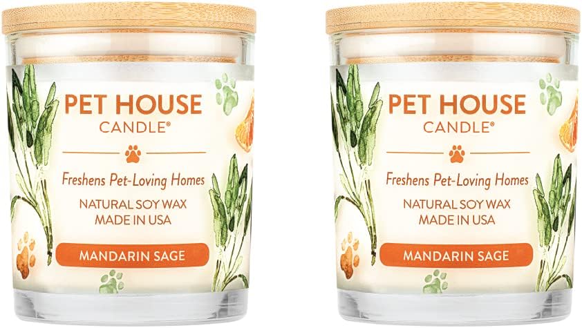 One Fur All Pet House Fall Candles, Long Lasting, Clean Burning, Soy Wax Scented Candles for Pet Odor, Mandarin Sage, 2 Pack