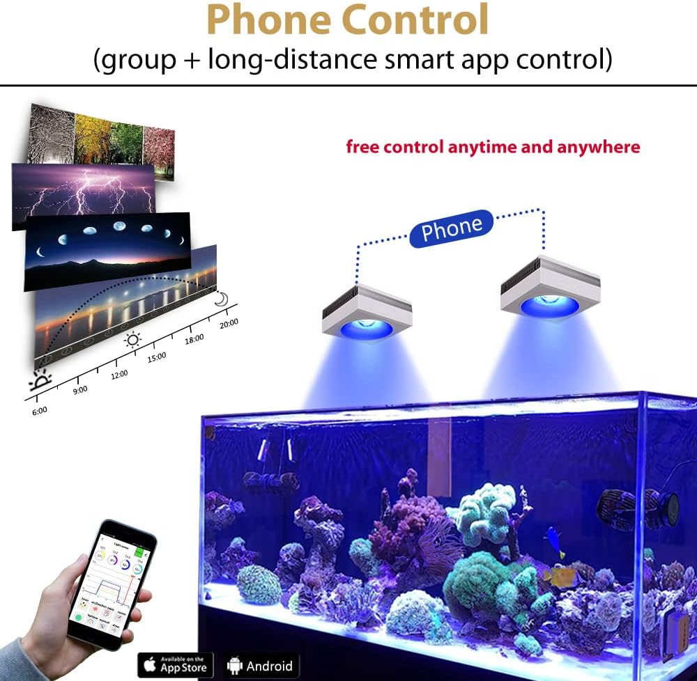 PopBloom RL90 Reef 2PCS Marine Led Aquarium Light Full Spectrum for 36"-48" Reef Coral SPS LPS Reef Coral Saltwater Tank Lamp(RL90-White with Hang Kit, Phone Control)