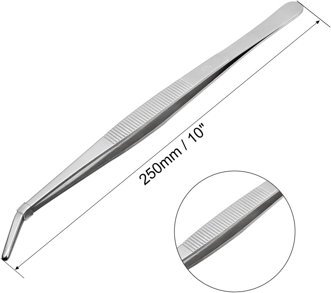 uxcell 10-Inch Stainless Steel Tweezers with Curved Serrated Tip Daily Garden Tool