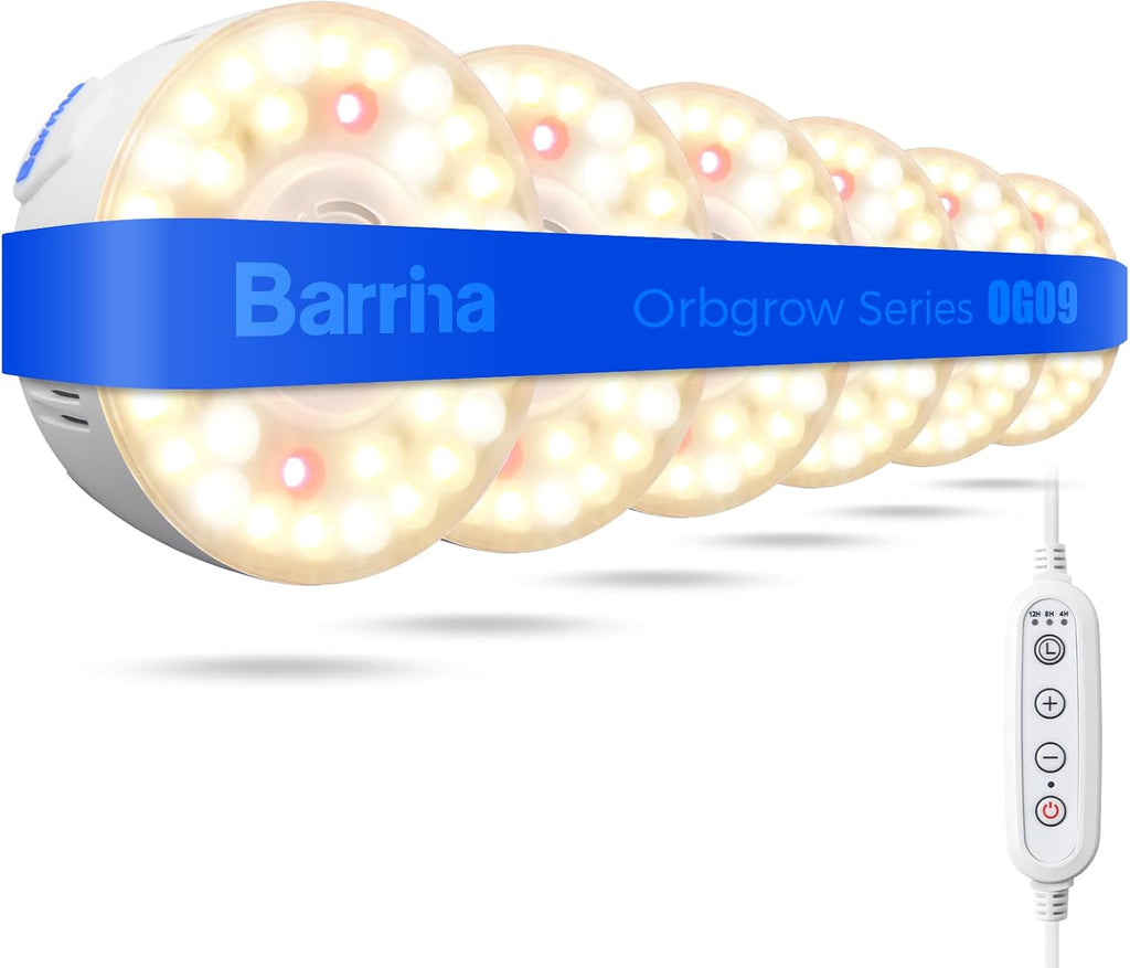 Barrina Orbgrow OG09 Puck Grow Light with Timer, 660nm Red LEDs 54W(6 x 9W, 810 Watt Equiv), Full Spectrum Plant Light for Indoor Plant, Magnetic & Linkable, 5 Levels Dimmable for Plant Shelf, 6 Packs