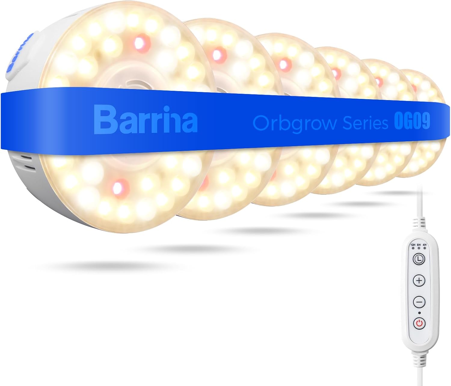Barrina Orbgrow OG09 Puck Grow Light with Timer, 660nm Red LEDs 54W(6 x 9W, 810 Watt Equiv), Full Spectrum Plant Light for Indoor Plant, Magnetic & Linkable, 5 Levels Dimmable for Plant Shelf, 6 Packs