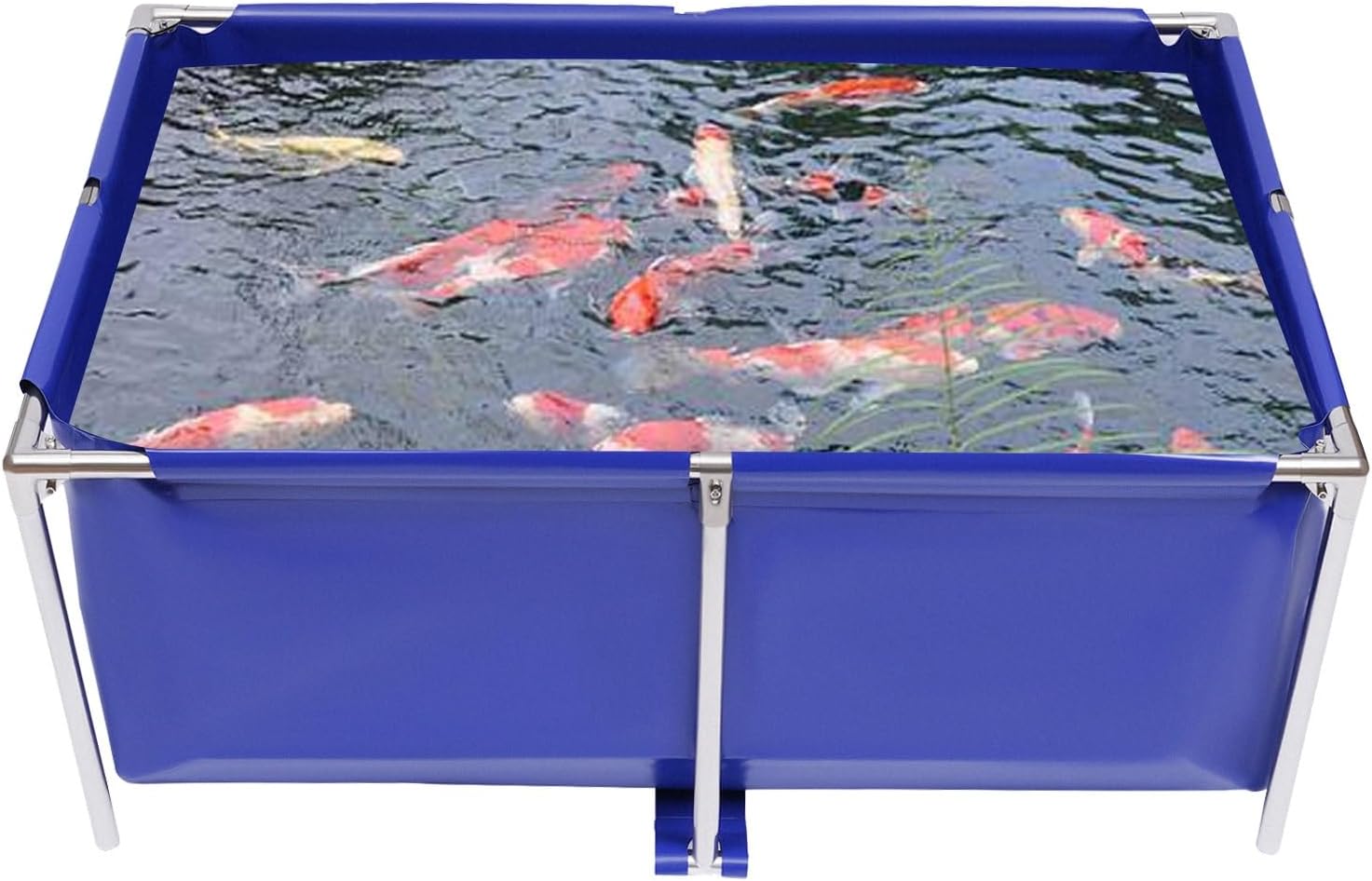 Foldable Aquarium Fish Tank, Portable Koi Breeding Pond with Drain Valve, Viewing Aquaculture Pool for Prawn Cultivation, Blue