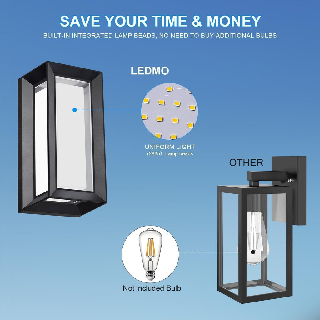 ledmo Porch Wall Light Outdoor Wall Sconce, Modern LED 1800LM 6000K Daylight Wall Light Fixture, 18W Aluminum Acrylic Shade Exterior Lighting for House, Patio, Backyard, Stairway, 6 Pack