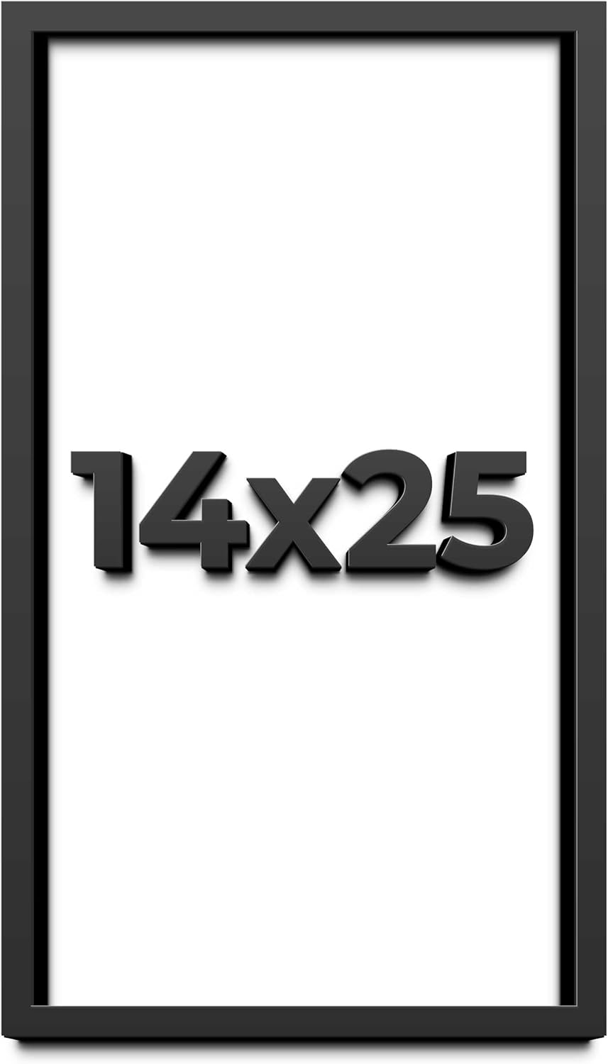 14x25 Shadow Box Frame Black | 1 Inch Deep Solid Wood Shadowbox Display Frame | UV Resistant Acrylic Plexiglass, Acid Free Backing, and Hanging Hardware | Dugan Picture Frame Style