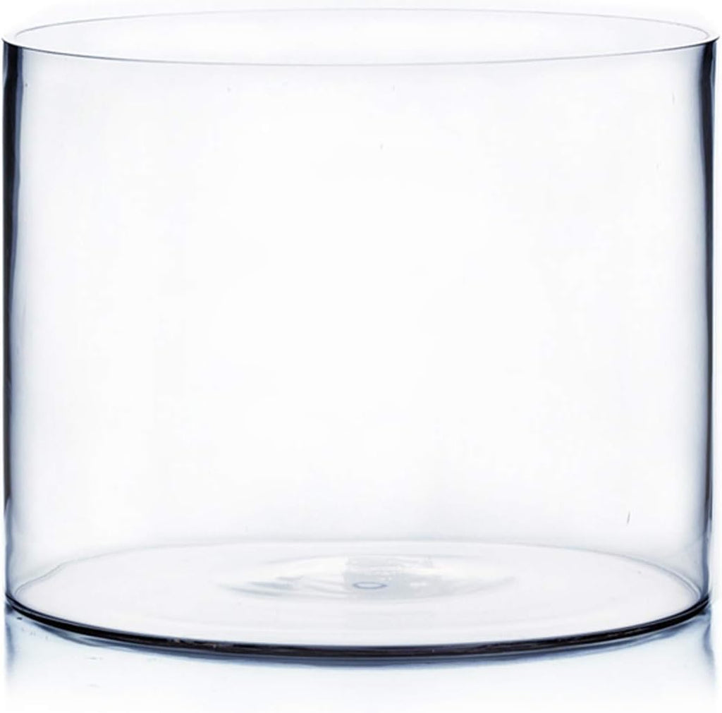WGV Cylinder Vase, Width 10", Height 8", Clear Wide Large Diameter Flower Glassware, Floral Container, Planter Terrarium for Wedding Party Event, Home Accent Decor, 1 Piece