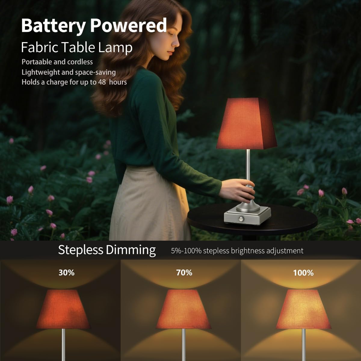 Rechargeable LED Table Lamps with Stepless Touch Control,Sliver Cordless Lamp for Living Room&Bedside&Patio&Shower,Small Desk Lamp(6000mAH Battery),2 Pack for Home Decor,Best Gifts for Family