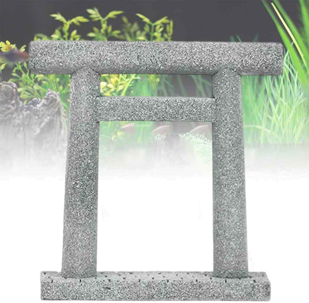 livelyfish Japanese Fish Tank Decorations Asian Aquarium Decor Torii Gate Ornament Japanese Shrine Oriental Pagoda Aquarium Sandstone Bridge Statues Betta Fish Decorations for Tank, S3