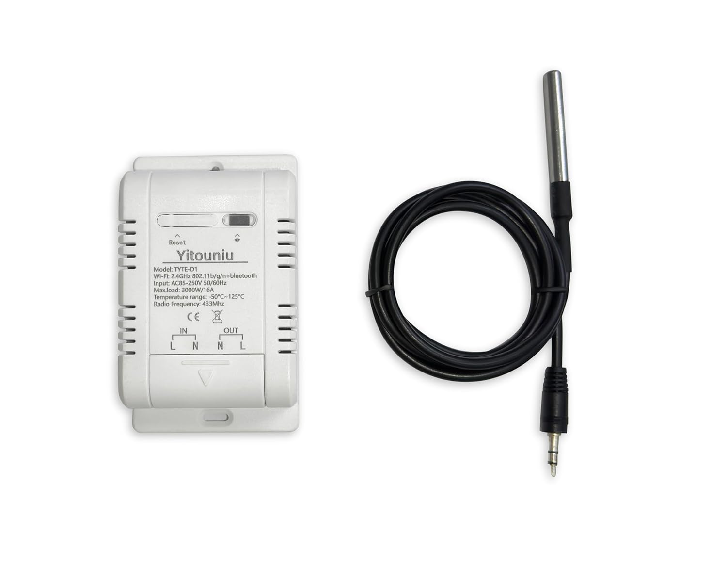 WiFi Smart Waterproof Temperature Controller Sensor Module, Tuya app Wireless Remote 16A Smart Switch with Energy Consumption Monitoring, Compatible with Alexa Google Home