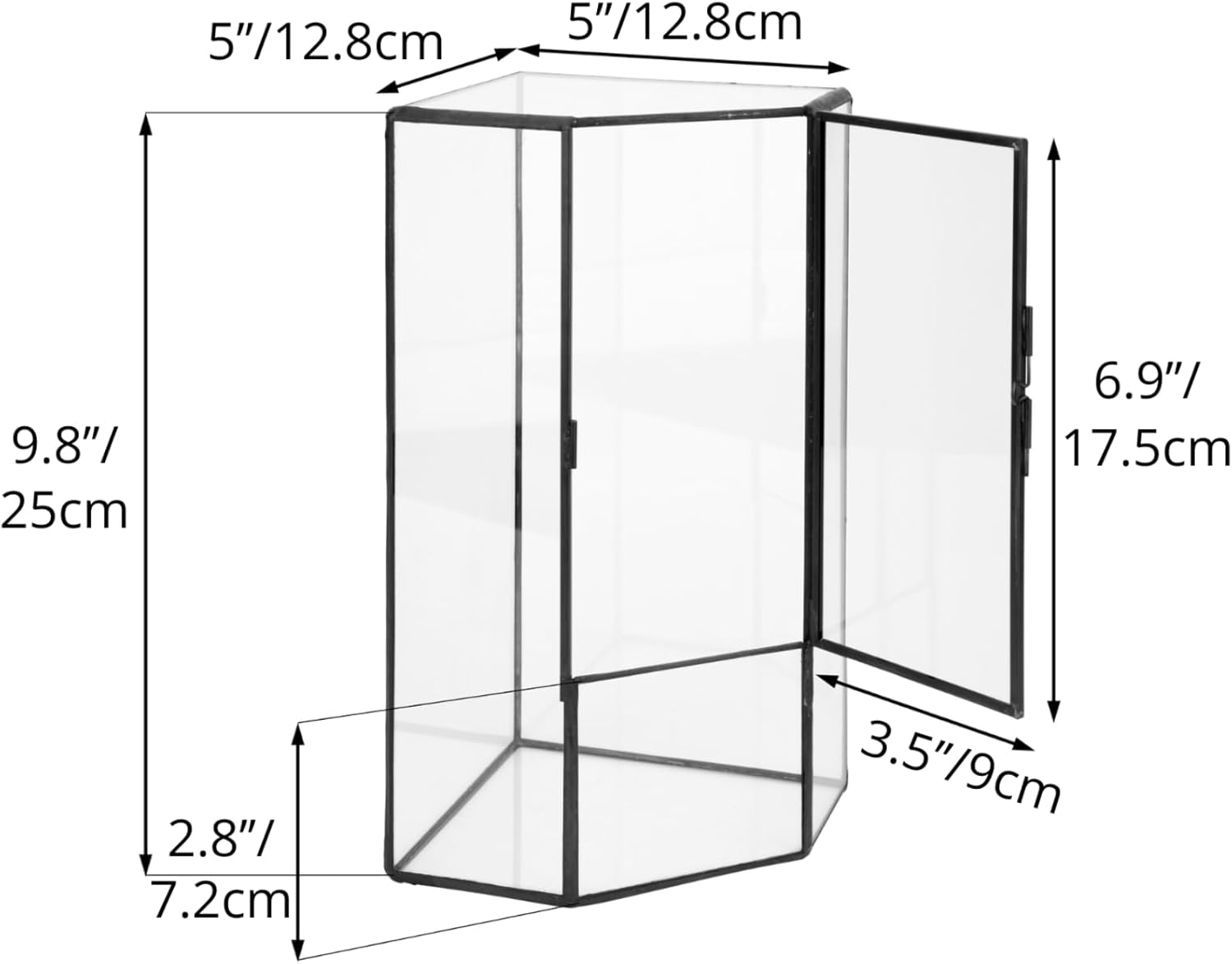 NCYP Front Opening Glass Terrarium with Door for Succulents, Small Plants - Closed Geometric Container Planter, Indoor Tabletop Wall Corner Landscape Decor, Black, 5" x 5" x 9.8" (Terrarium Only)