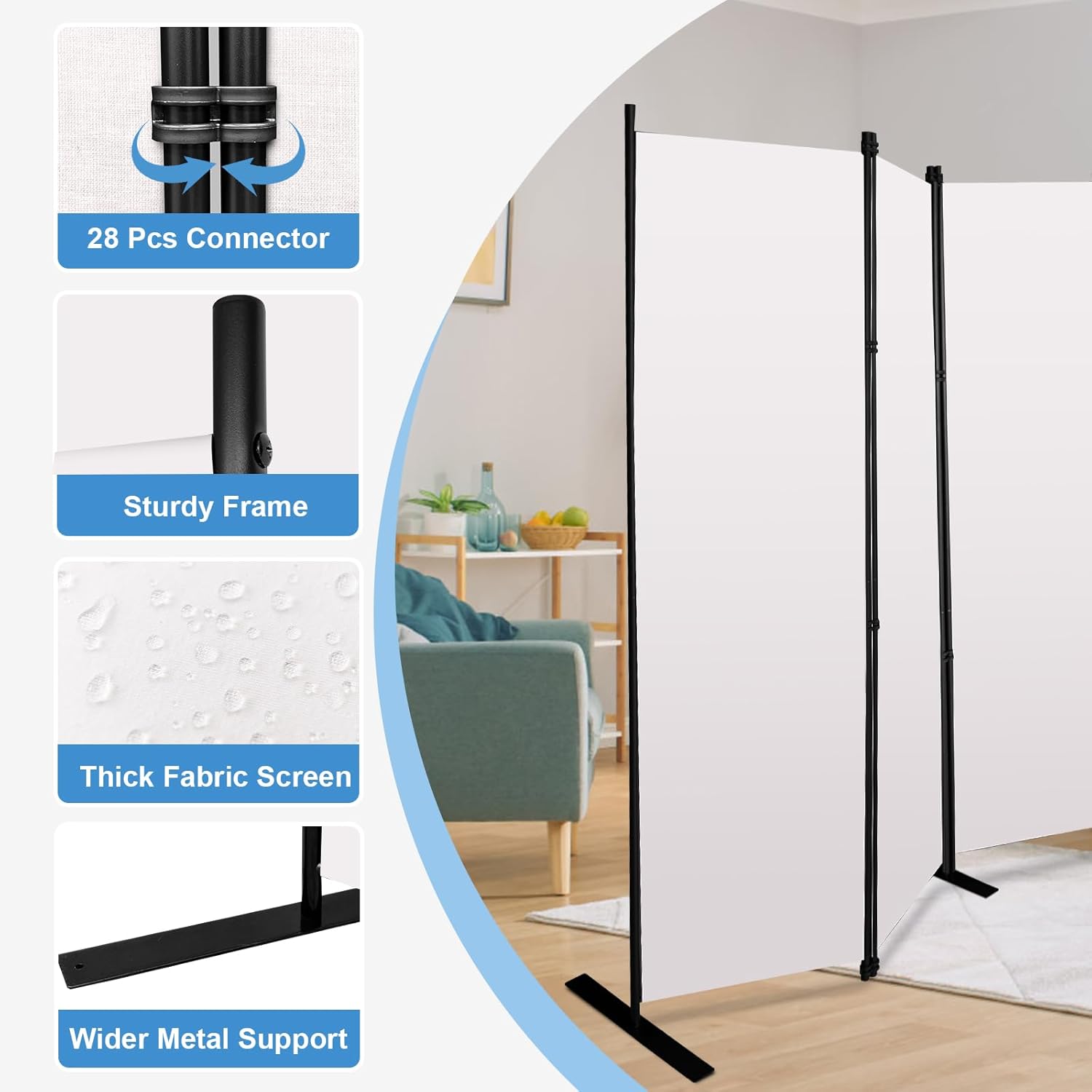 MAYOLIAH 8-Panel White Room Divider 6ft Tall Folding Privacy Screen Portable Office Partition Indoor Wall Separator 160" W X 72" H