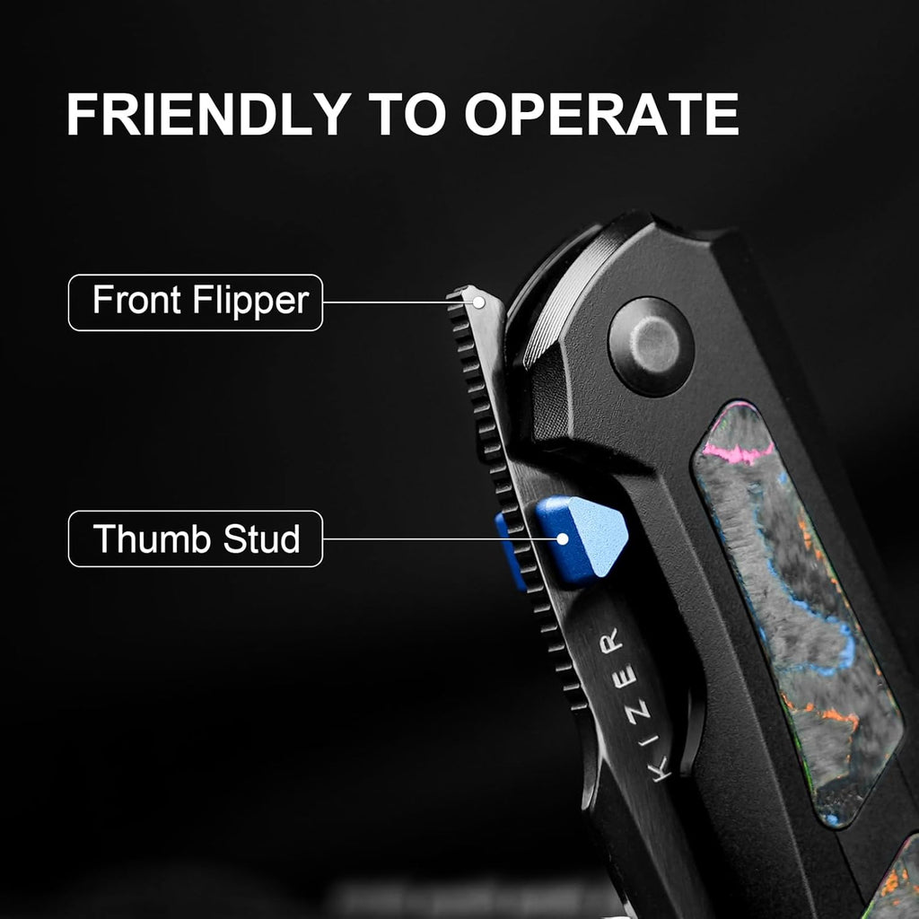 Kizer Feweed Pocket Knife, 2.98" S45VN Clip Point Blade Folding Knife with Titanium Handle with CamoCarbon 80s Inlay, Front Flipper & Thumb Stud Opener EDC Knives for Camping Hiking KI3694A3
