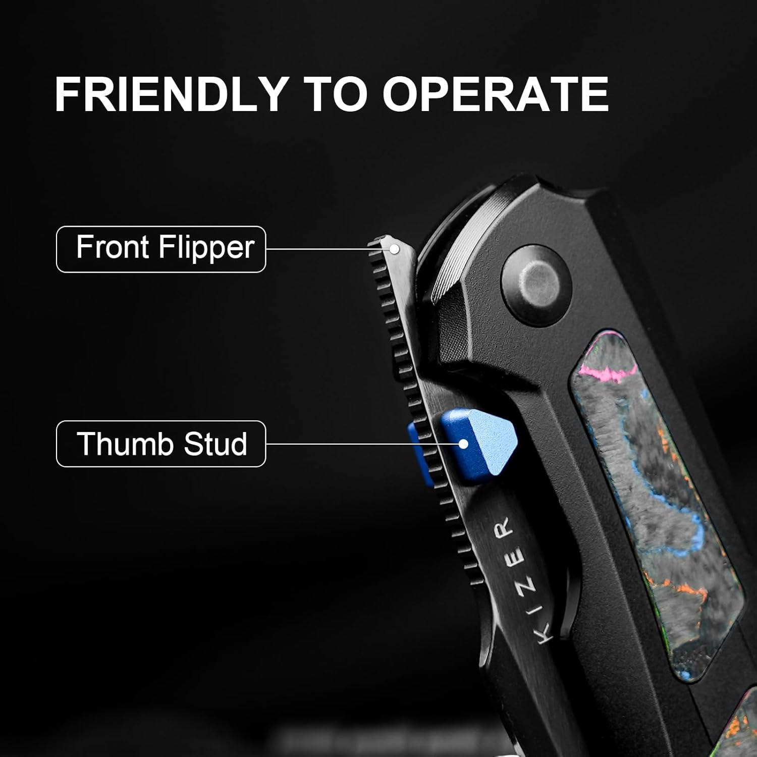 Kizer Feweed Pocket Knife, 2.98" S45VN Clip Point Blade Folding Knife with Titanium Handle with CamoCarbon 80s Inlay, Front Flipper & Thumb Stud Opener EDC Knives for Camping Hiking KI3694A3