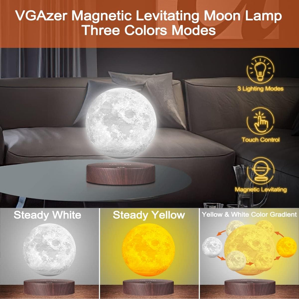 VGAzer Magnetic Levitating Moon Lamp Night Light Floating and Spinning in Air Freely with LED Lights for Home,Office Decor,Unique Holiday Gifts,Night Light