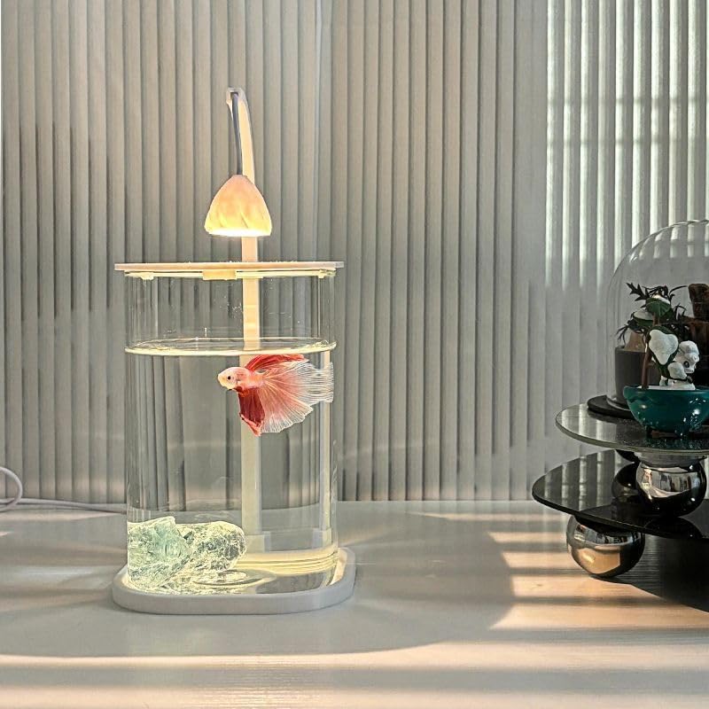 LED Fish Tank LED Fish Tank Lamp with Decorative Glass Container, Modern Aquarium Night Light, Illuminated Water Display with Blue Betta Fish Design