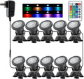 Outdoor Spotlight Pond Lights, Submersible Fountain Lights Memory Dimmable Underwater Colored Yard Spot Light IP68 Waterproof for Garden Lawn Porch Landscape (10 Lights)