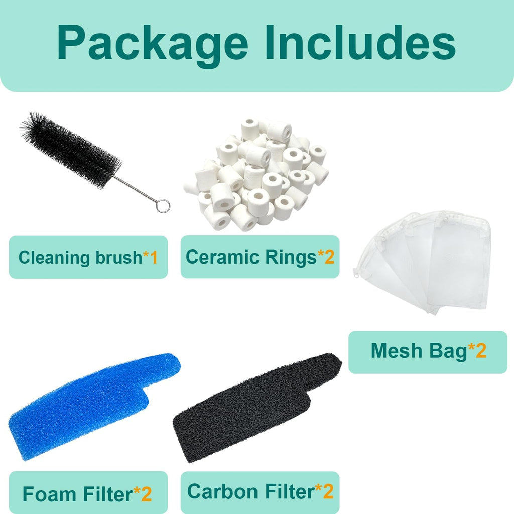 9 PCS Aquarium Media Kit Compatible with Seachem Tidal 110 Gallon (400 Liters) Fish Tank Filter, Including 2 Ceramic Rings, 2 Blue Foam Filters, 2 Carbon Sponge Filters, 1 Brush and 2 Mesh Bags