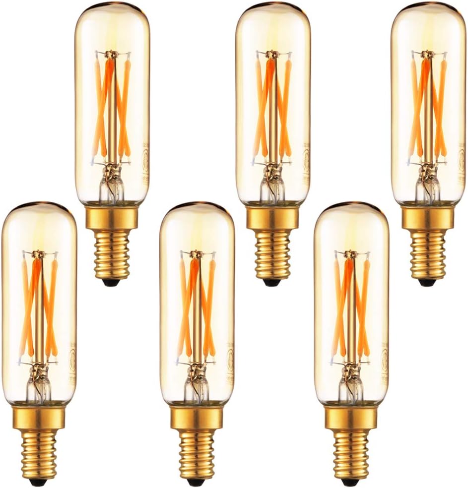 LiteHistory Dimmable T6 led Bulb 40W Candelabra led 2200K Amber 250lm 4W e12 T25 led Bulb 6Pack