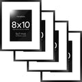 Homeforia Black Picture Frames 8x10, High End Metal 8 x 10 Photo Frame with Mat 5 by 7 Art, 10x8 Black Frame Matted to 5x7 inch Print, 8by10 Wall or Tabletop Frames, Tempered Glass, Wall Kit, Set of 4
