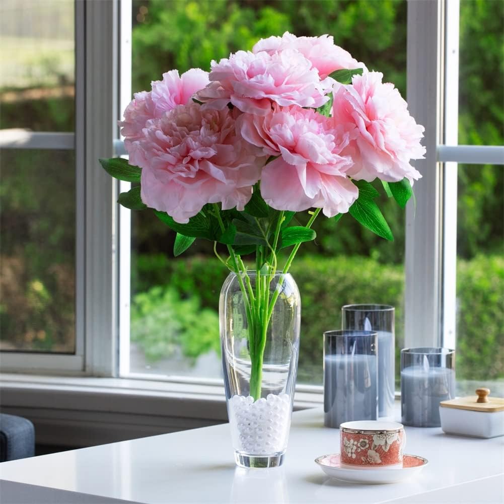 Enova Floral Oval Domed Glass Vase for Flowers, 4" W 9" H Clear Large Domed Bullet Cylinder Floral Vase for Home Decor, Wedding Centerpiece Event (1 Piece)