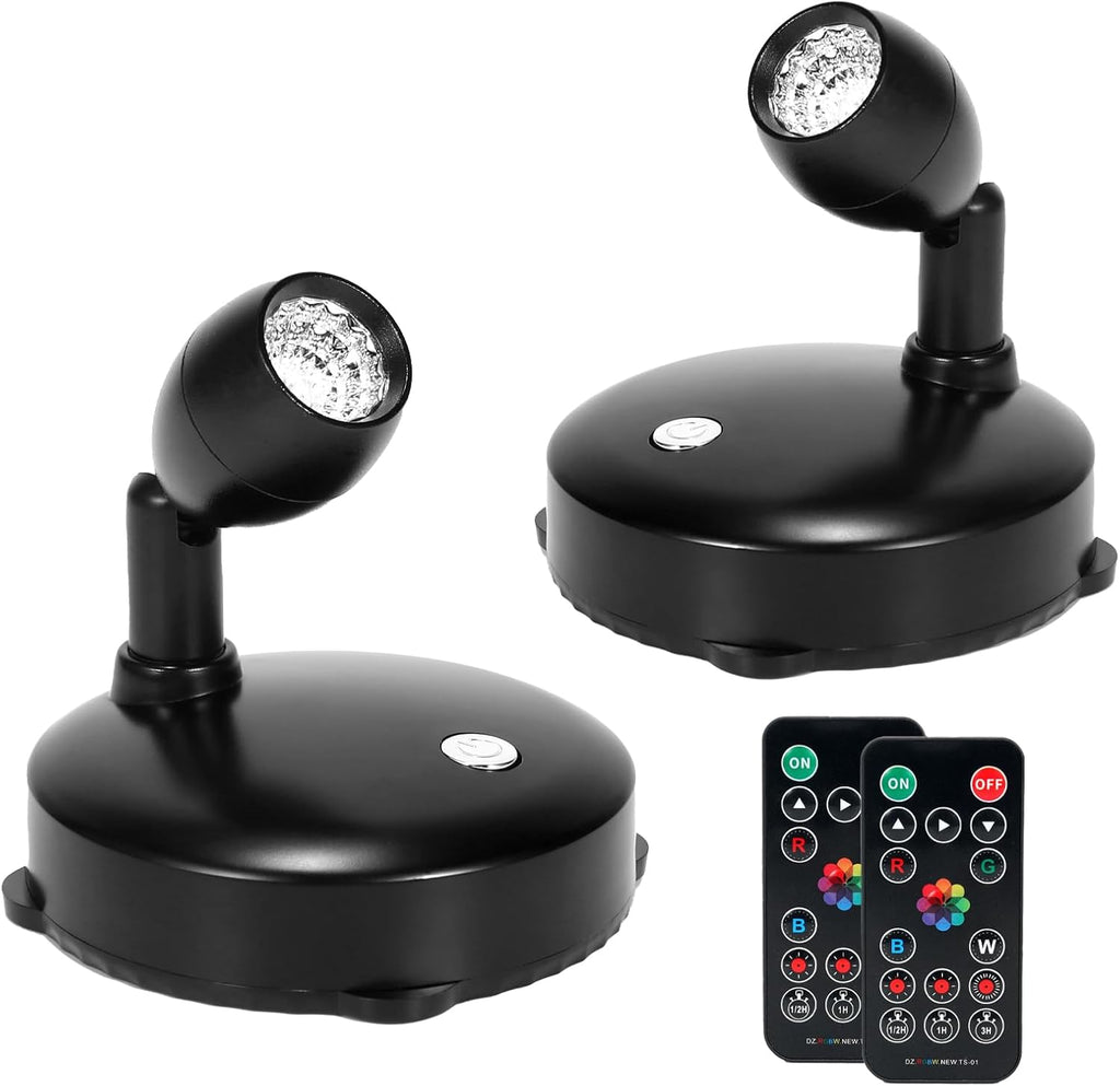 Cordless Spotlight Battery Operated, RGB Uplights with Remote and Timer, LED Indoor Plant Light, Dimmable Tree Accent Lighting, Color Changing Wall Lights for Art Painting Picture Dartboard