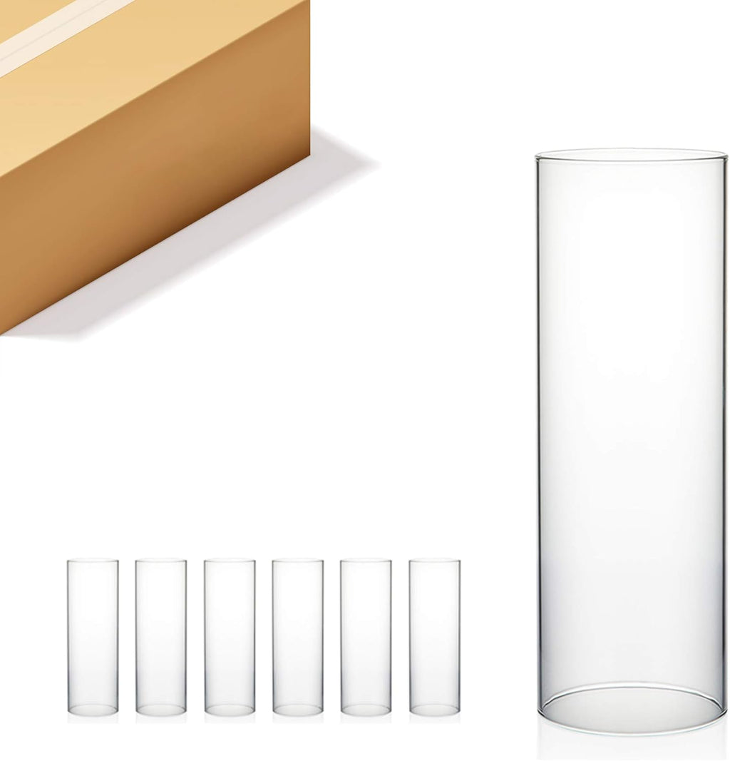 WGVI Hurricane Candle Holder Sleeve, Wide 3", Height 10", Clear Glass Cylinder Candleholder, Chimney Tube, Open Ended Candle Shade, 6 Pieces Bulk