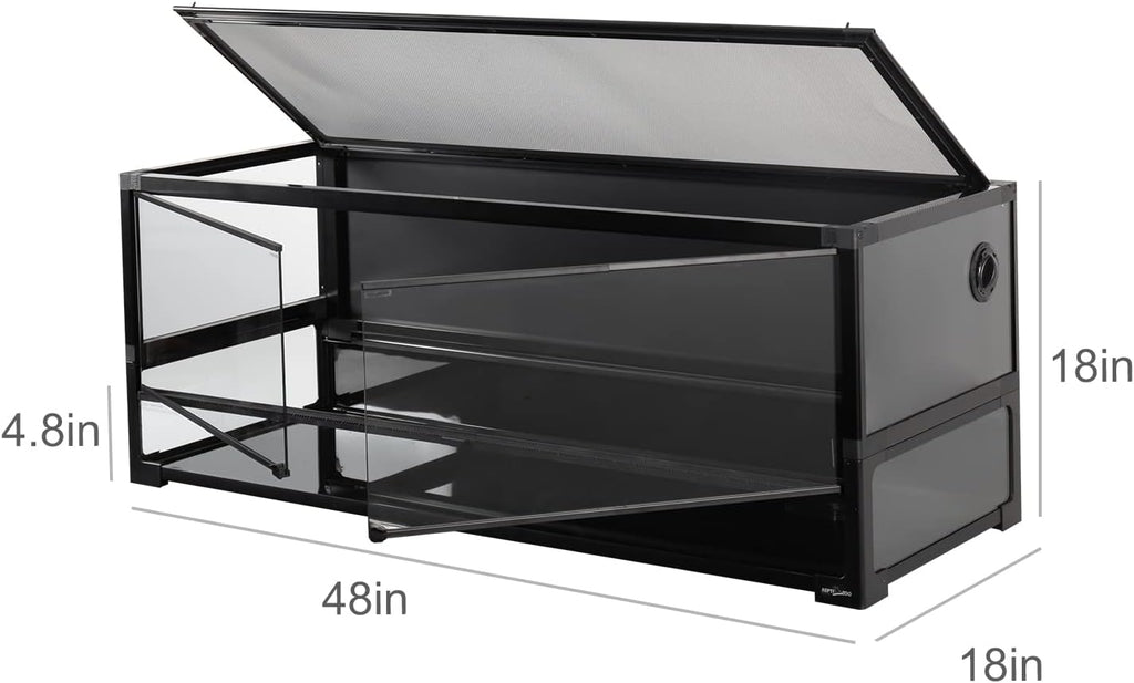 REPTI ZOO 67 Gallon Large Glass Reptile Terrarium 48" x 18" x 18", Easy Folding & Detaching Reptile Breeding Tank with Black PVC Back Panel Full Open Door Screen Ventilation