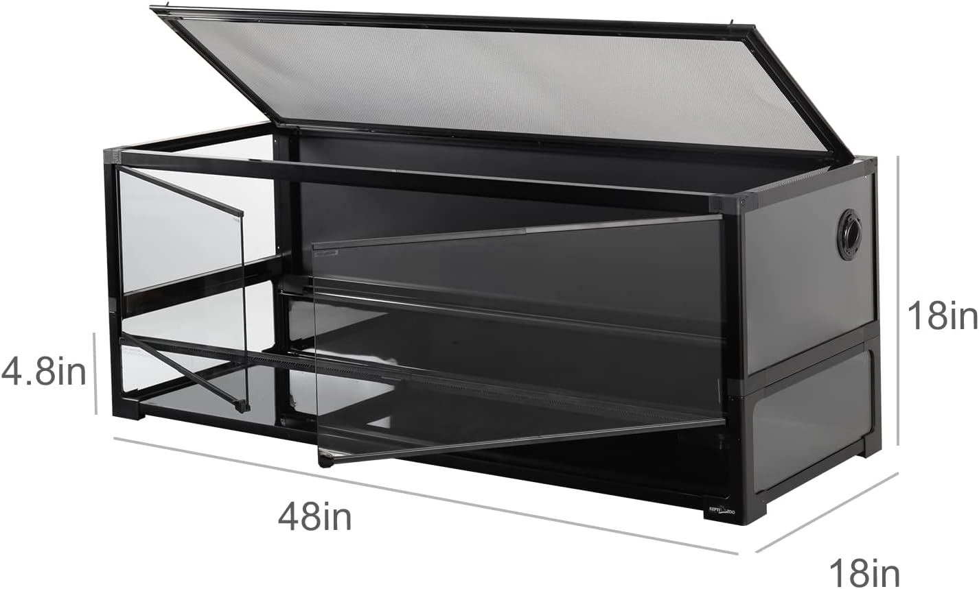 REPTI ZOO 67 Gallon Large Glass Reptile Terrarium 48" x 18" x 18", Easy Folding & Detaching Reptile Breeding Tank with Black PVC Back Panel Full Open Door Screen Ventilation