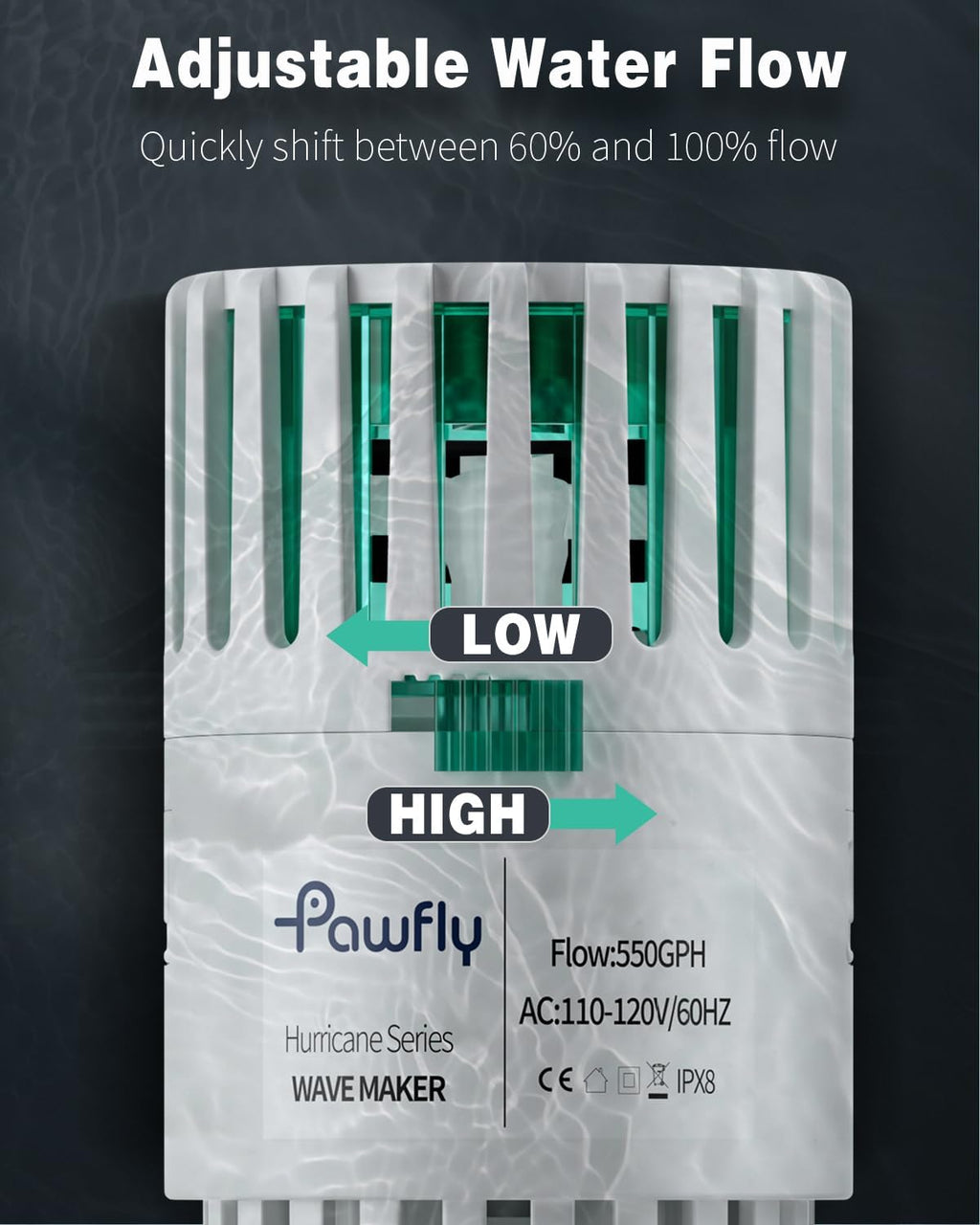 Pawfly Wave Maker for Aquarium, 550 GPH Aquarium Powerhead, Quiet Submersible Wavemaker for 15-80 Gallon Fish Tanks, Water Circulation Pump with Powerful Magnetic Base
