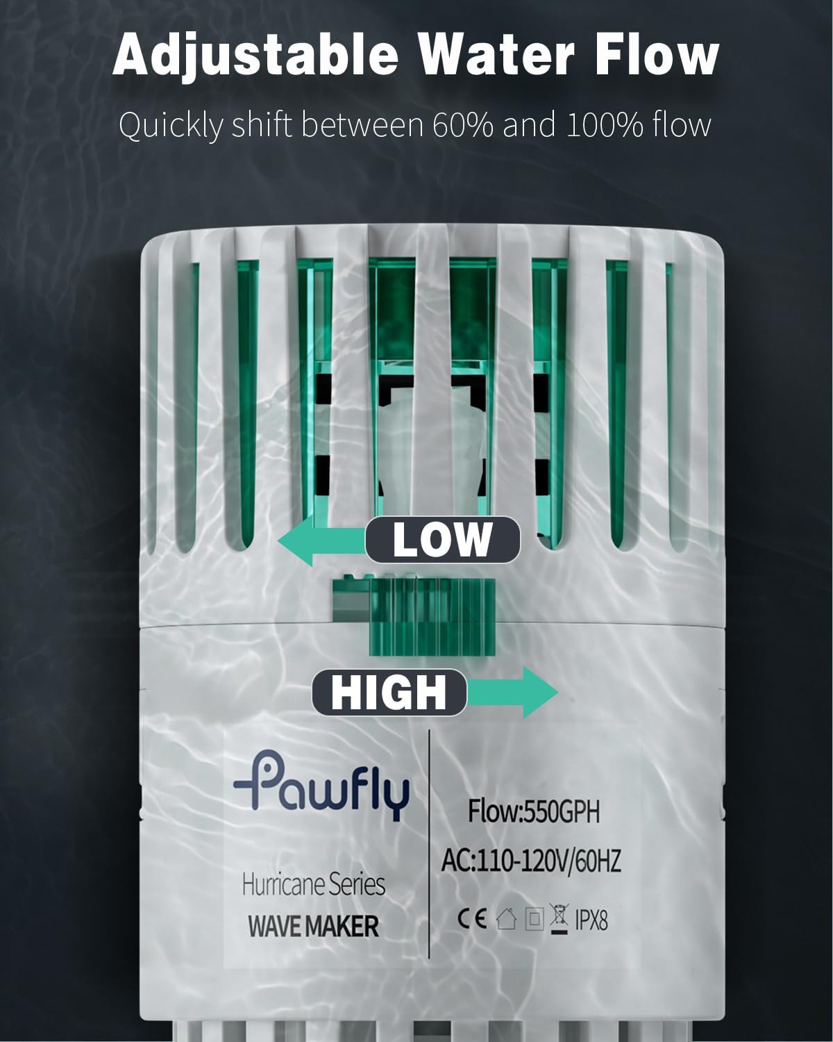 Pawfly Wave Maker for Aquarium, 550 GPH Aquarium Powerhead, Quiet Submersible Wavemaker for 15-80 Gallon Fish Tanks, Water Circulation Pump with Powerful Magnetic Base