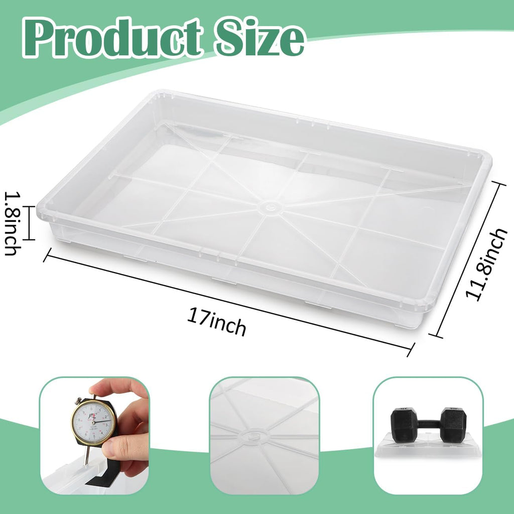 Clear Seed Starter Trays 5 Pack(17"x11"x2"), Reusable Plastic Carrying Seedling & Nursery Trays, Durable Flat Pots Trays, Transparent Square Tray for Planting and Collecting Drainage Water