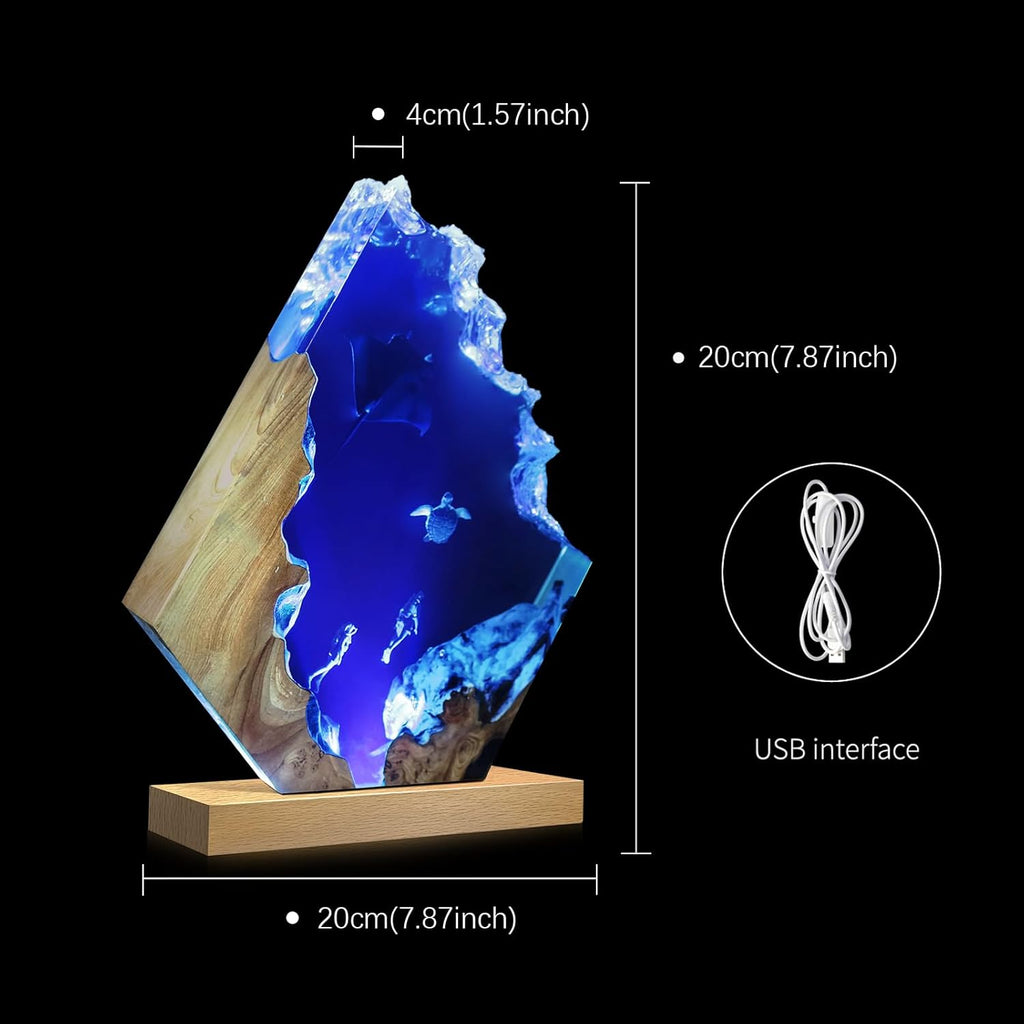 Epoxy Resin Lamp, Ocean Night Light,Artistry Home Decor Bedside Nightlight, Unique Resin Lighting, Nightstand Decorations for Bedroom, Suitable for Holidays（Devilfish）