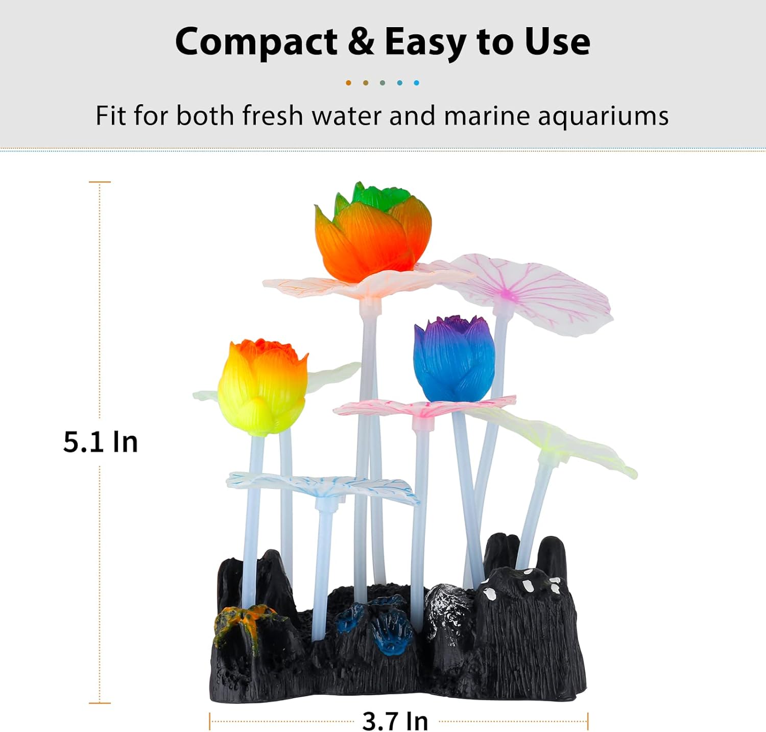Uniclife Glowing Effect Lotus Ornament Silicone Decor Aquarium Decoration for Fish Tank with Suction Cup