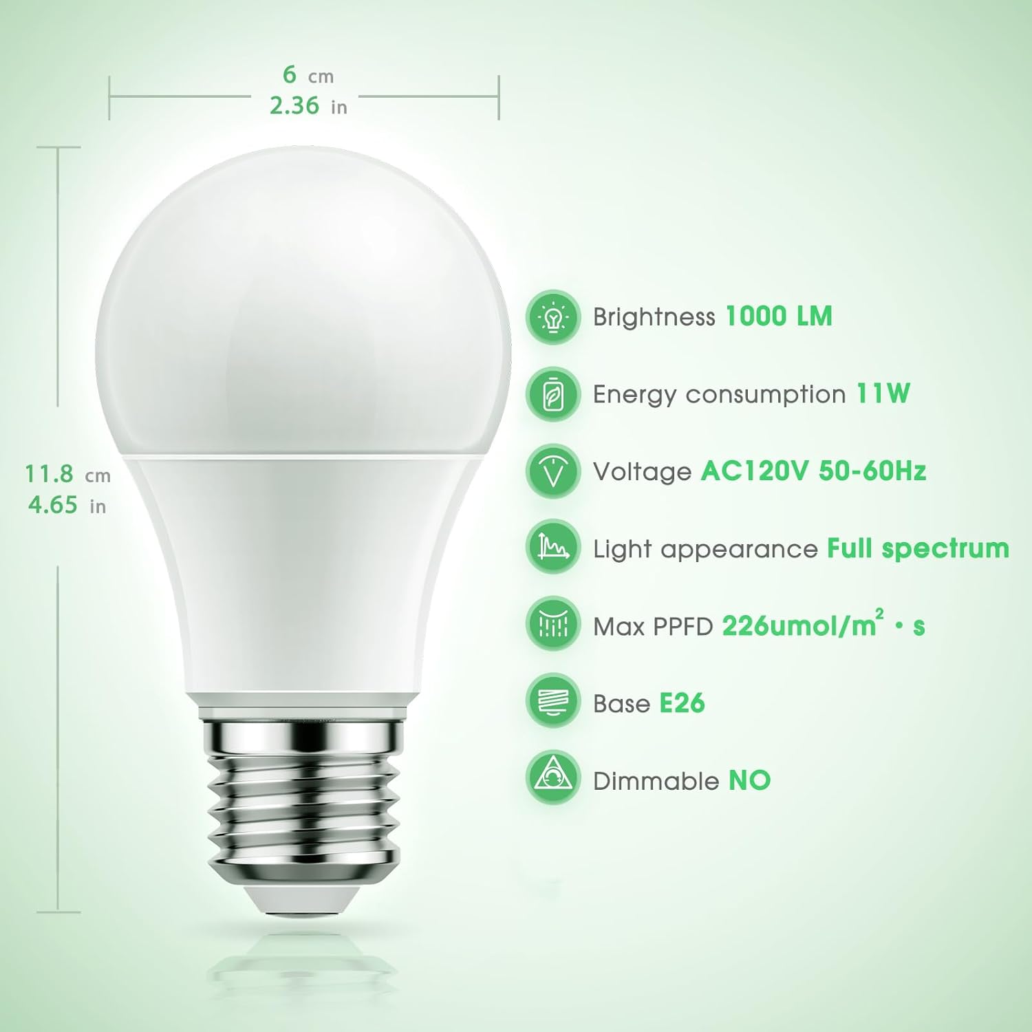 Briignite 4 Pack Grow Light Bulbs, LED White Bulb A19 Bulb, Full Spectrum Plant Bulbs E26 Base, 11W 100W Equivalent, for Indoor Plants, Seed Starting