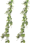 homEdge Artificial Boxwood Garland, 2 Packs 6 Ft Lifelike Greenery Vine Hanging Garland for Wedding Backdrop Arch Wall Decoration