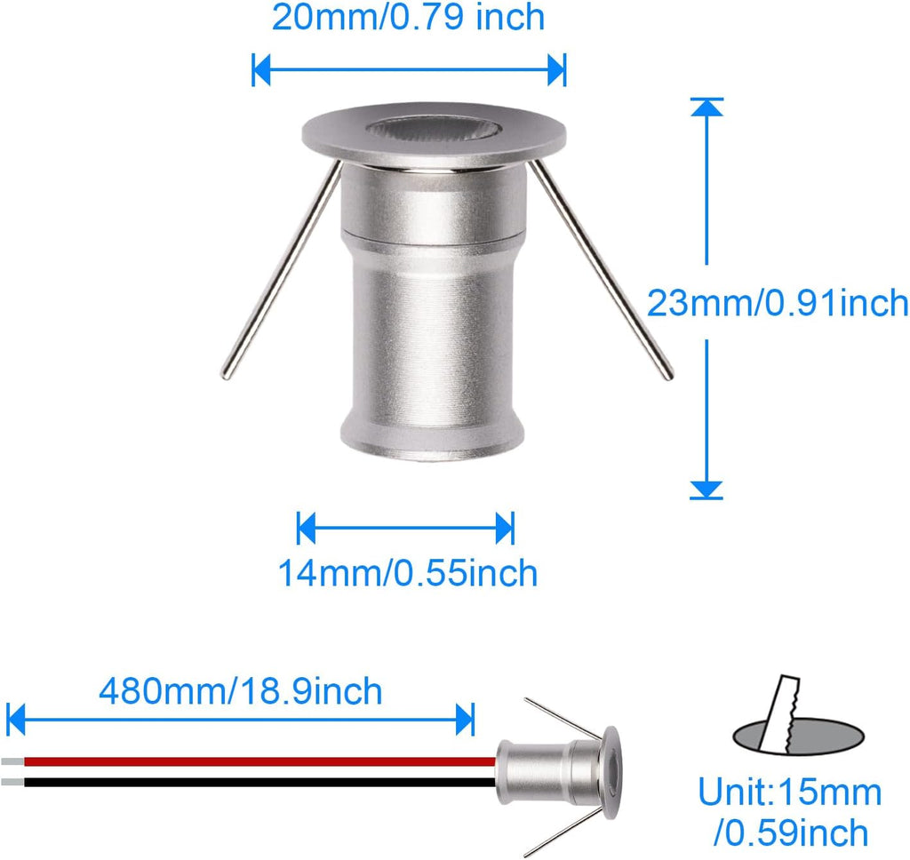 902 30°Led Mini Spotlight DC12V 1W,Suitable for bookcases,cabinets,and Various Display cabinets as Decorative Lights,Embedded Installation,Soft Lighting,with Power Supply (3000K,Silver,9Pack)