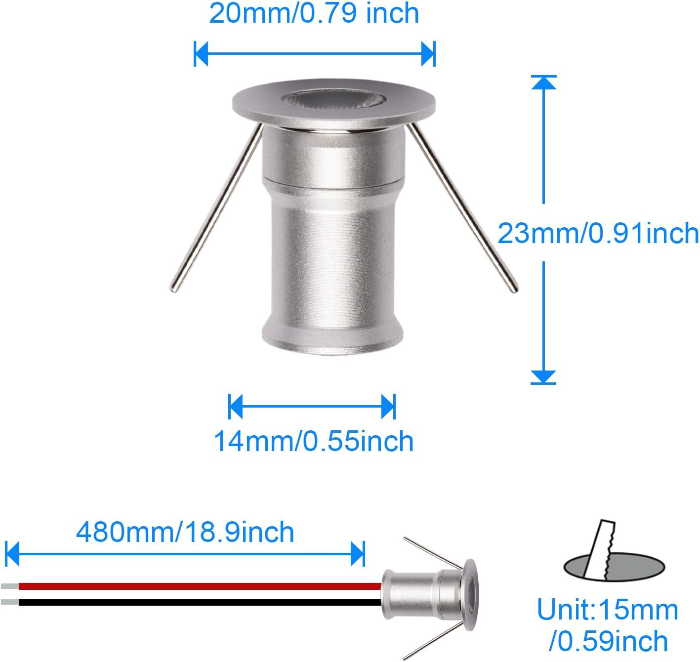 902 30°Led Mini Spotlight DC12V 1W,Suitable for bookcases,cabinets,and Various Display cabinets as Decorative Lights,Embedded Installation,Soft Lighting,with Power Supply (3000K,Silver,9Pack)