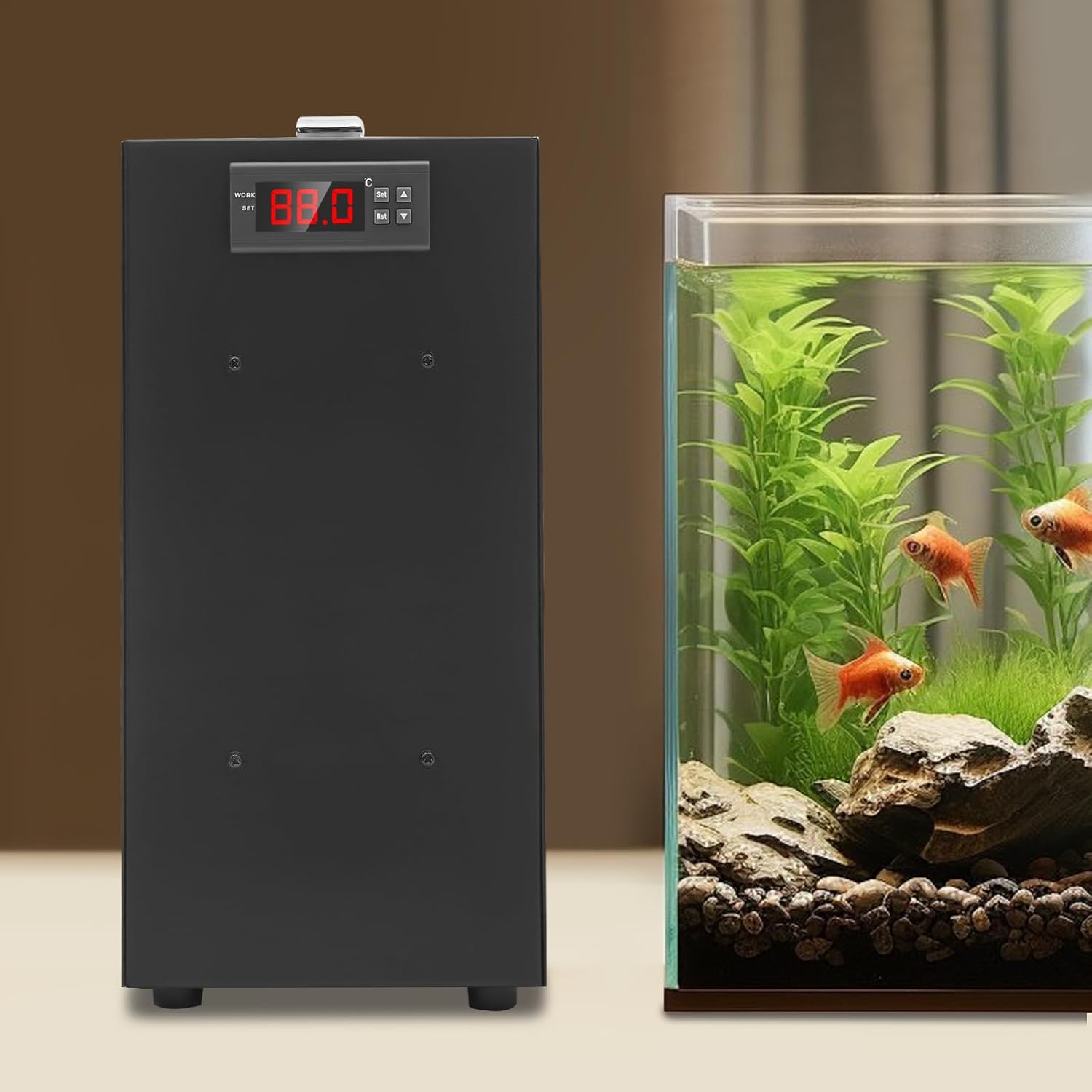 40L/10.57Gal Aquarium Chiller, 150W Aquarium Water Chiller with LCD Display, Fish Tank Water Chiller w/Quiet Design Refrigeration Compressor ＆ Water Tube for Coral Jellyfish (40L/10.57Gal)